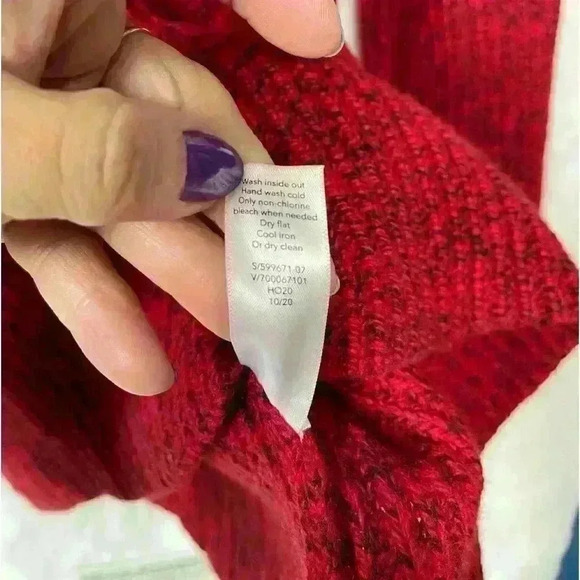 Athleta Sierra Red Black Wool Blend Crewneck  Preppy Small Sweater Knit Women - Picture 8 of 9